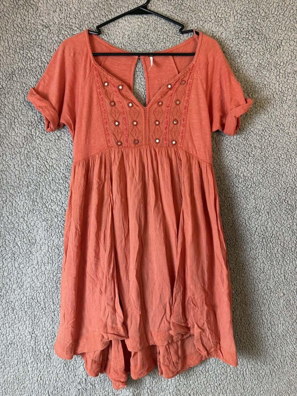 Free People Catalina Mini Dress Womens XS Coral Red Babydoll Boho